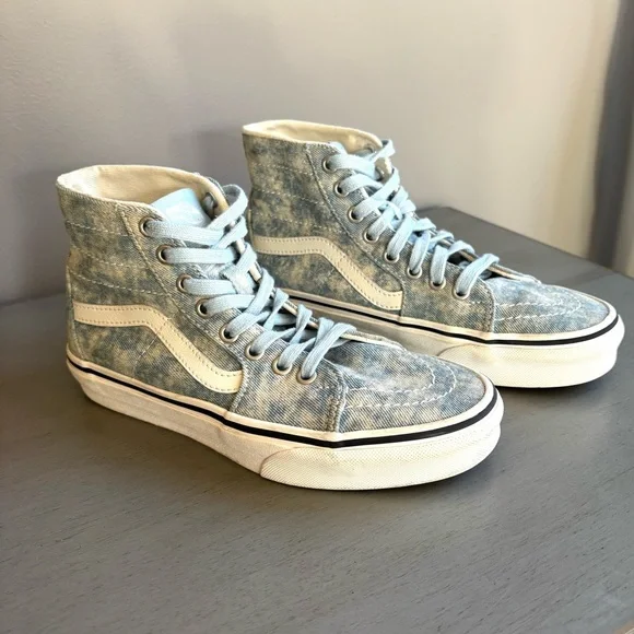 Vans SK8-Hi Tapered Denim Destroy Sneakers Women 7 Unisex Lace Up Retro Classic - Picture 2 of 13